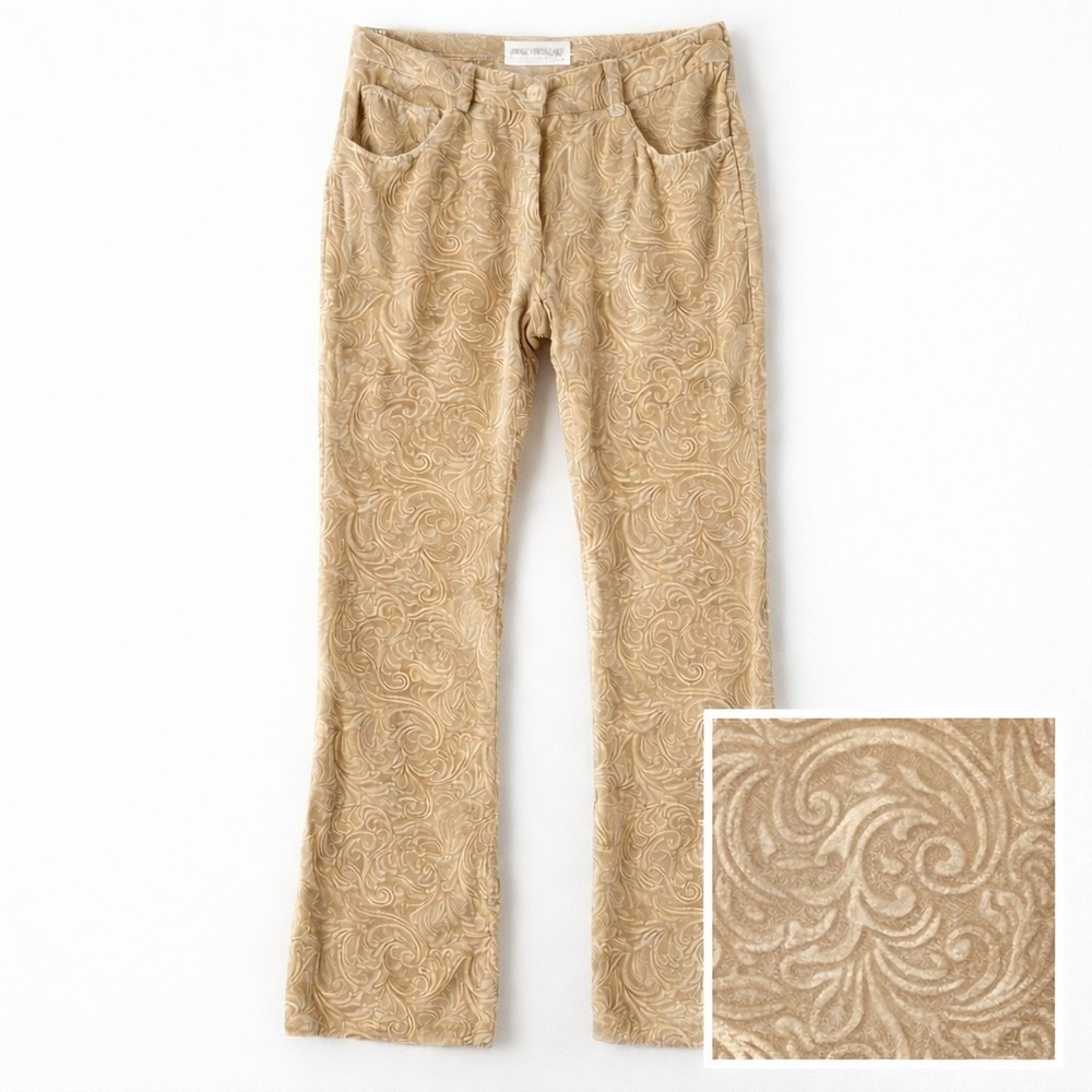 Hugo Buscati Womens Pants 4 VELVET Embossed Gold Old Money Designer Tailored - Picture 1 of 6